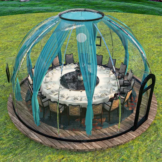 Área interior 23,74 metros cuadrados PVC PC Hotel Glamping transparente Domo geodésico Tienda de burbujas para cenar al aire libre